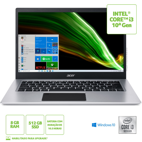 Imagem de Notebook Acer 14" Hd A514-53-339s/ Nx.A4lal.002/ I3-1005g1/ 8gb/ 512gb Ssd/ W10 Home