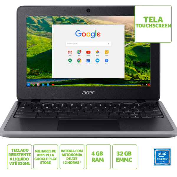 Imagem de Chromebook Acer 11,6" Hd C733t-C2hy/ Nx.Hkpal.002/ Celeron N4020/ 4gb/ 32gb/ Chrome Os