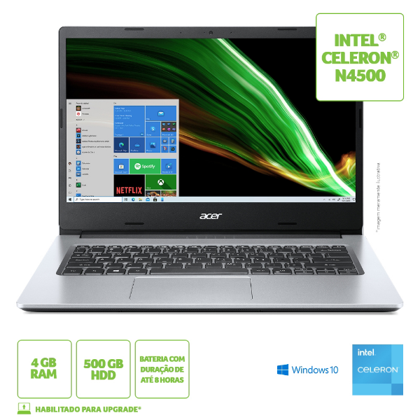 Imagem de Notebook Acer 14" Fhd/ A314-35-C236/ Celeron N4500/ 4gb/ 500gb/ W10 Home