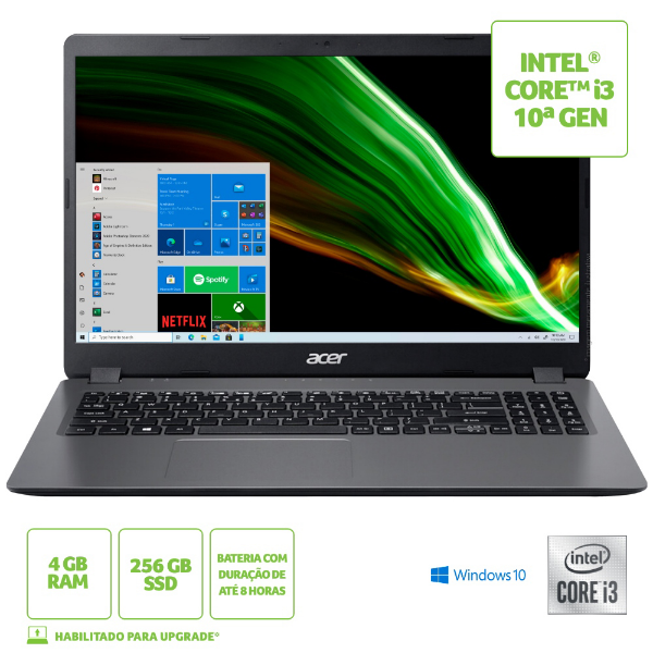 Imagem de Notebook Acer 15,6" Fhd/ A315-56-356y/ I3-100561/ 4gb/ 256gb Ssd/ W10 Home