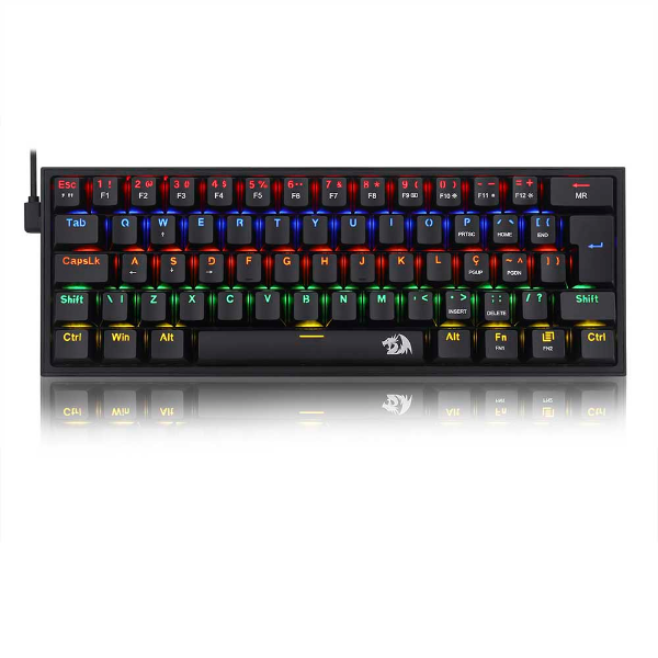 Imagem de Teclado Mecanico Redragon Fizz Rainbow Preto Switch Azul -  K617-R-B