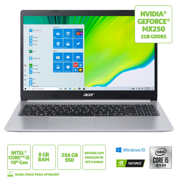 Imagem de Notebook Acer 15,6 Hd A515-54g-53gp/ I5-10210u/ 8gb/ 256gb Ssd/ W10 Home/ Geforce Mx250