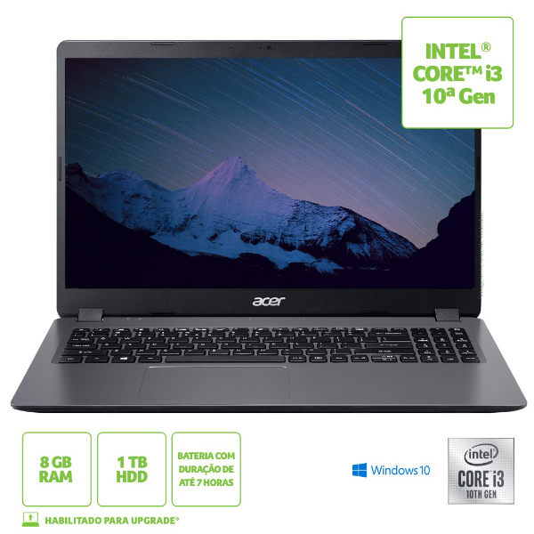 Imagem de Notebook I3 1005g1u Acer 15,6p Hd1tb8gb A3155634a9 W10 Home