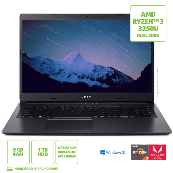 Imagem de Notebook Acer 15,6 Hd A315-23-R6dj Amd R3-3250u/ 8gb/ 1tb/ W10 Home