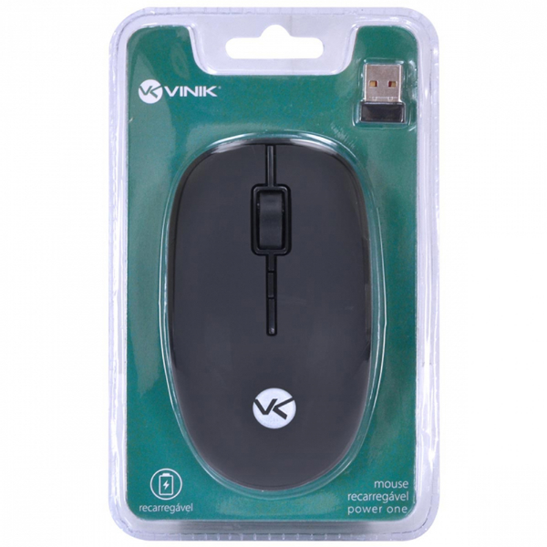 Imagem de Mouse Vinik Pm100 Preto Sem Fio Power One 1600dpi Recarregavel