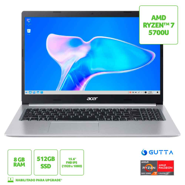 Imagem de Notebook Acer Aspire 5 15,6" Fhd A515-45-R6bl/ Amd R7-5700u/ 8gb/ 512gb Ssd/ Linux