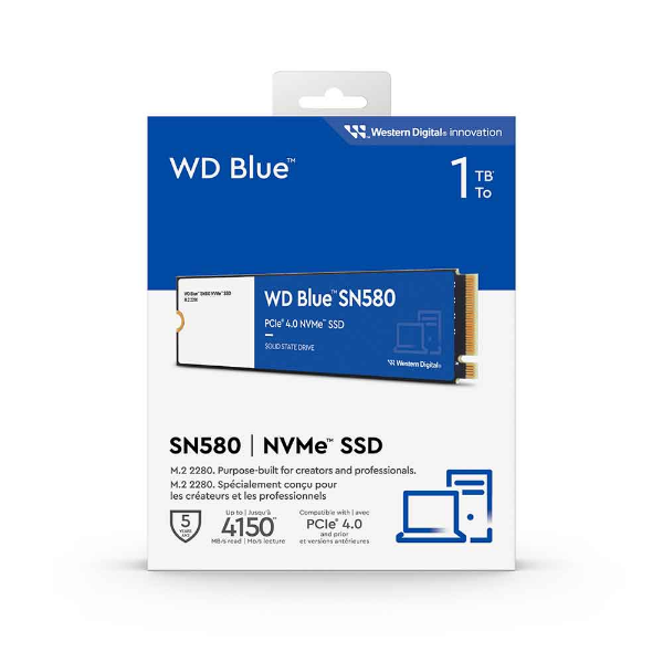 Imagem de SSD WD Blue SN580, 1TB, M.2 2280, PCIE 4.0 NVMe - WDS100T3B0E