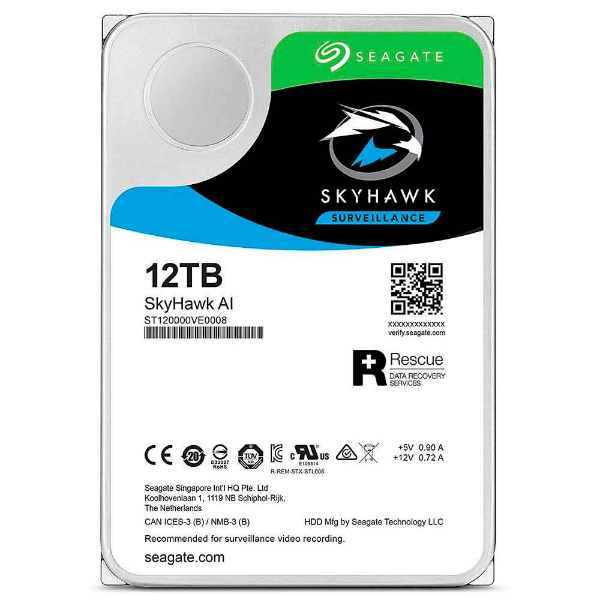 Imagem de HD Interno Seagate SkyHawk AI 12TB para Vigilancia, 7200RPM, 256MB, SATA 6GB/s - ST12000VE0008