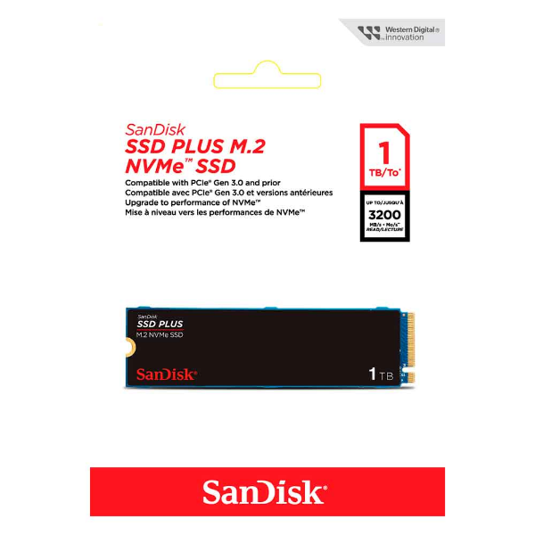 Imagem de SSD Sandisk PLUS, 1TB, M.2 2280, PCIe Gen3, NVMe - SDSSDA3N-1T00-G26