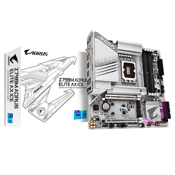 Imagem de Placa Mãe Gigabyte Z790M Aorus Elite AX Ice R1.0, DDR5, LGA1700, Micro ATX