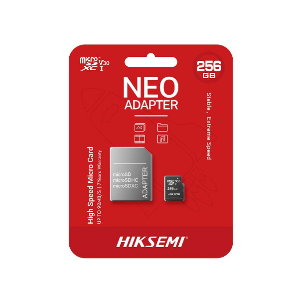 Imagem de Cartão de Memória microSD Hiksemi NEO HS-TF-C1, 256GB, MicroSDXC + Adaptador - HS-TF-C1/256G/ADAPTER