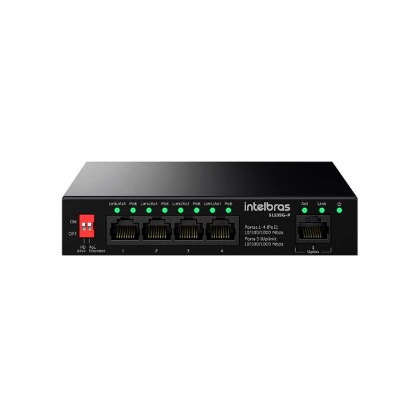 Imagem de Switch Intelbras S1105G-P, 4P Gigabit PoE, 1P Uplink - 4760130