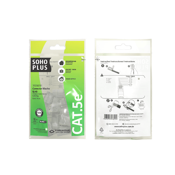 Imagem de Conector Macho Rj45 Cat.5e Furukawa Sohoplus, Pacote Com 10 Plugs - 35050291
