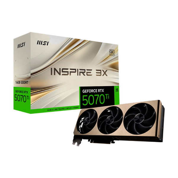 Imagem de PLACA DE VIDEO MSI GEFORCE RTX 5070 TI INSPIRE 3X OC PLUS 16GB GDDR7 256BITS 912-V531-099
