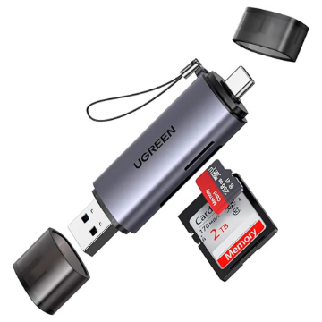 Mostrar detalhes de LEITOR DE CARTAO SD UGREEN 2 EM 1 COM USB-C 3.0 5GBPS E USB-A CINZA - CM185 Imagem de LEITOR DE CARTAO SD UGREEN 2 EM 1 COM USB-C 3.0 5GBPS E USB-A CINZA - CM185