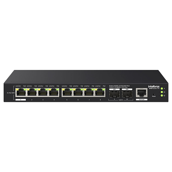 Imagem de SWITCH INTELBRAS GERENCIAVEL HI-POE 8 PORTAS GIGABIT E 2 PORTAS SFP SMART S2110G-HPA - 4760134