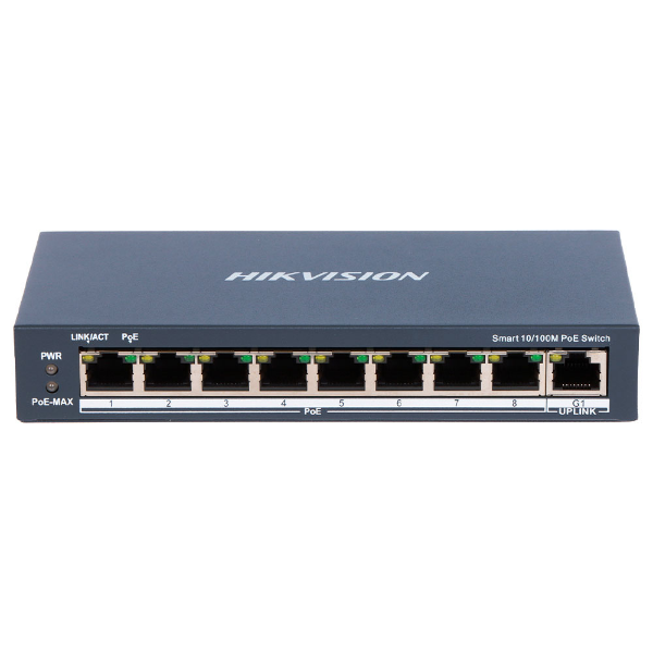 Imagem de SWITCH L2 SMART HIKVISION DS-3E1309P-EI/M 9 PORTAS 8 FAST 10/100 WATCHDOG POE ATIVO 802.3 AF/AT 1 PORTAS UPLINK RJ45