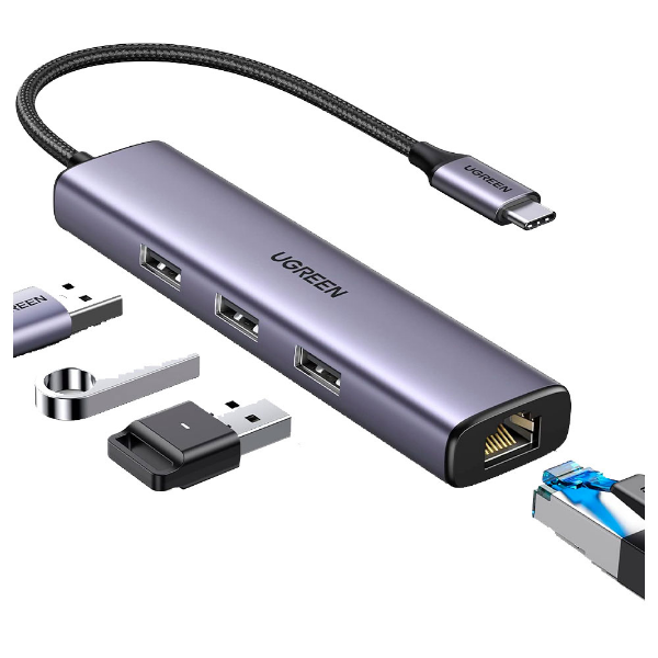 Imagem de HUB USB UGREEN 4 EM 1 USB-C COM 3 PORTAS USB-A 3.0 E RJ45 - CM475