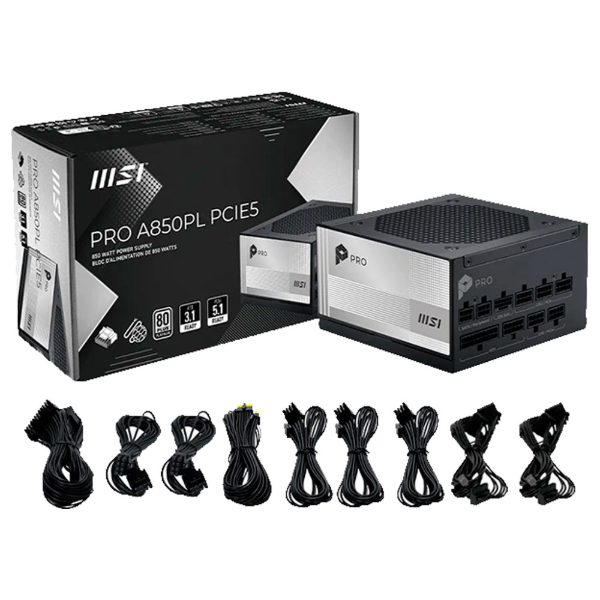 Imagem de FONTE DE ALIMENTACAO MSI 850W PRO A850PL PCIE5 80 PLUS PLATINUM FULL MODULAR ATX PCIE 5.0 - 306-7ZPL