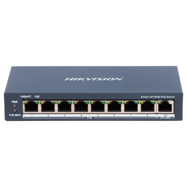 Imagem de SWITCH L2 SMART HIKVISION DS-3E1309P-EI/M 9 PORTAS 8 FAST 10/100 WATCHDOG POE ATIVO 802.3 AF/AT 1 PORTAS UPLINK RJ45