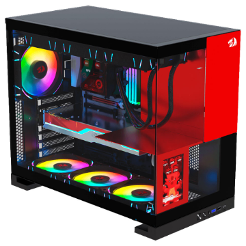 GABINETE GAMER REDRAGON ETERNAL PRO COM TELA LCD SEM FAN PRETO E VERMELHO CA-613BR