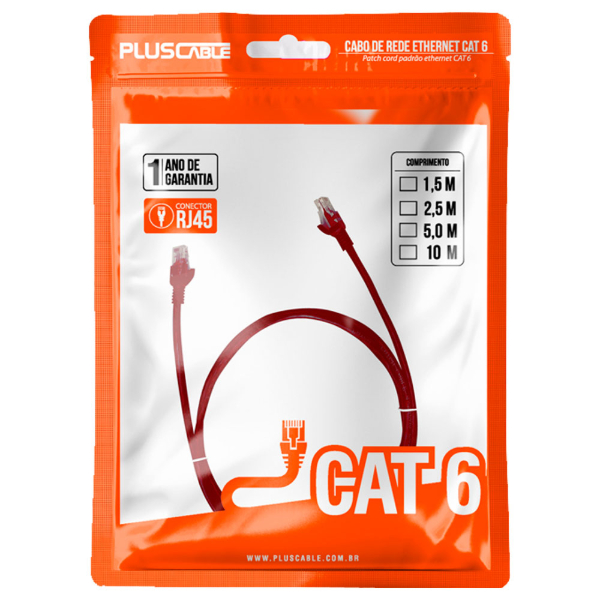 Imagem de CABO DE REDE PLUSCABLE PATCH CORD CAT 6 - PC-ETH6U15RD