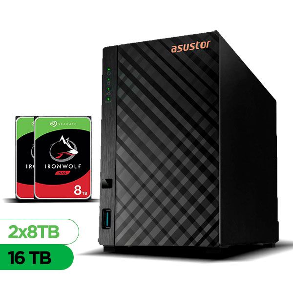Imagem de Servidor NAS ASUSTOR AS1202T-US - 16TB - 2 Baias HDD - Torre - Realtek RTD1619B - 1x LAN 2,5GbE - Inclui 2 HDs Seagate IronWolf NAS de 8TB