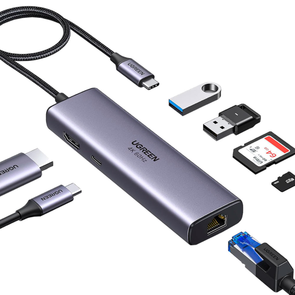 Imagem de HUB USB UGREEN COM 2P USB-A/HDMI/USB-C 100W/RJ45 GIGA/SD/TF - CM512