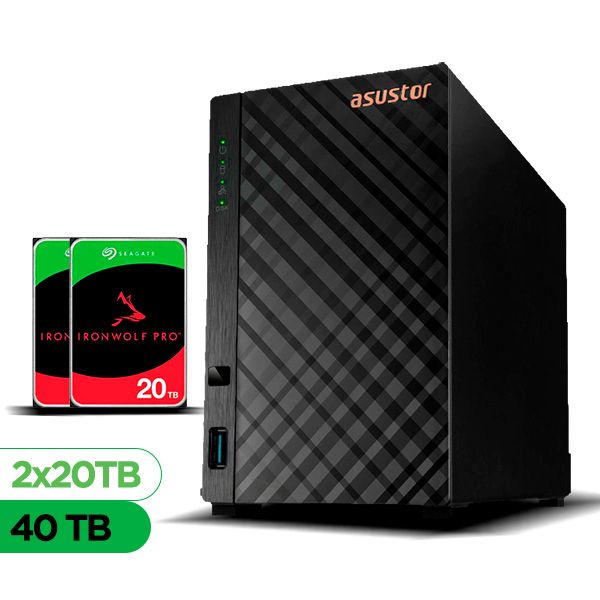 Imagem de Servidor NAS ASUSTOR AS1202T-US - 40TB - 2 Baias HDD - Torre - Realtek RTD1619B - 1x LAN 2,5GbE - Inclui 2 HDs Seagate IronWolf Pro NAS de 20TB
